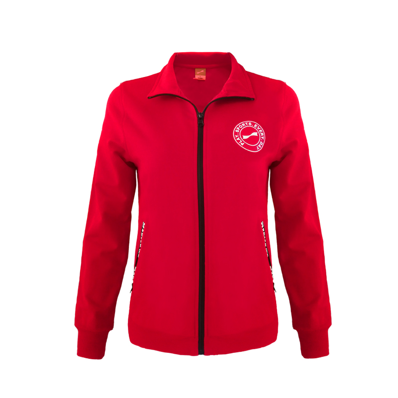 跃速体育女子方领开衫外套 女士经典纯色运动上衣 款号:23611 红色