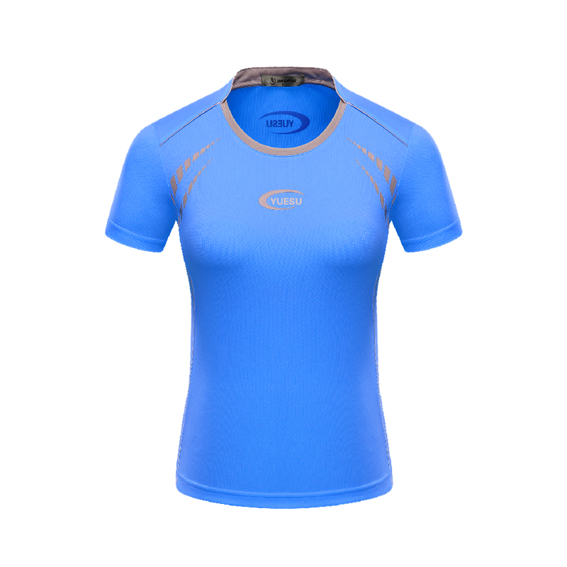 跃速体育女子圆领短袖运动T恤 蓝色 款号:21005
